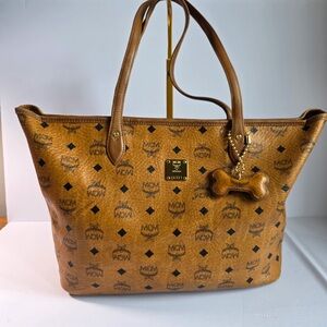 MCM Cognac Visetos Coated Canvas Tote